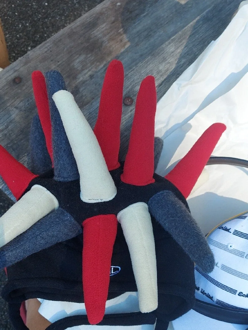 Mental Kids' Multi-Spike Jester Hat in Black, Red, Gray & Cream